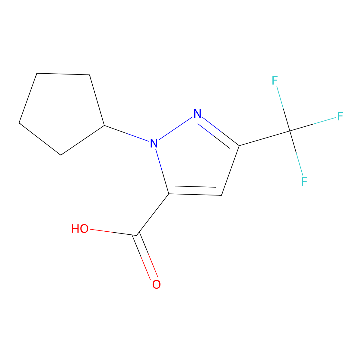 1-cyclopentyl-3-(trifluoromethyl)-1H-pyrazole-5-carboxylic acid molecular structure, CAS 2098101-38-1