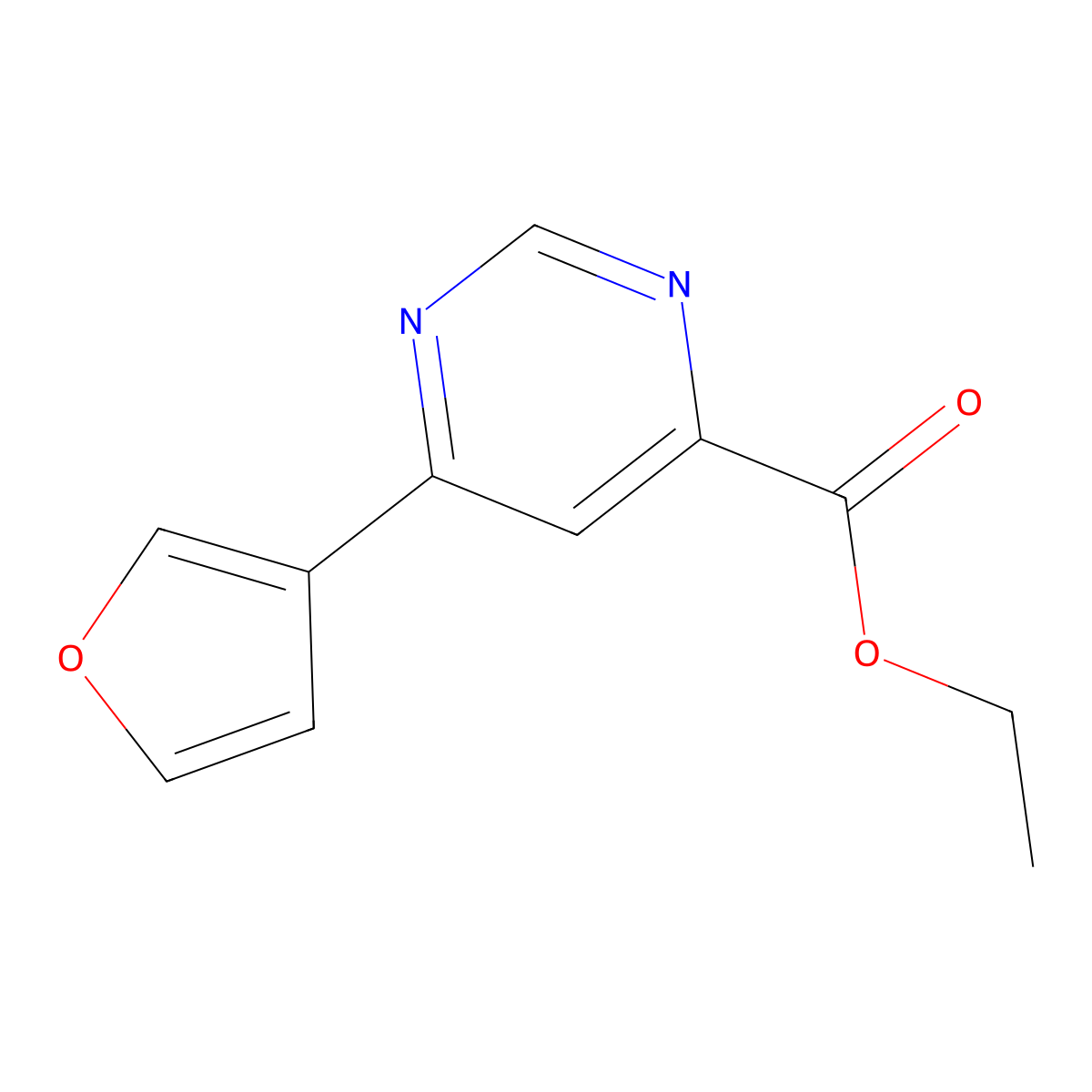 Ethyl 6-(furan-3-yl)pyrimidine-4-carboxylate molecular structure, CAS 2098105-24-7