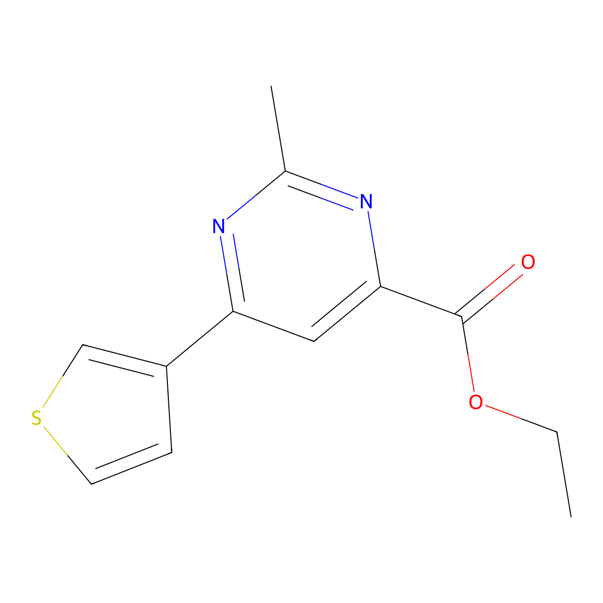 Ethyl 2-methyl-6-(thiophen-3-yl)pyrimidine-4-carboxylate molecular structure, CAS 2098105-33-8