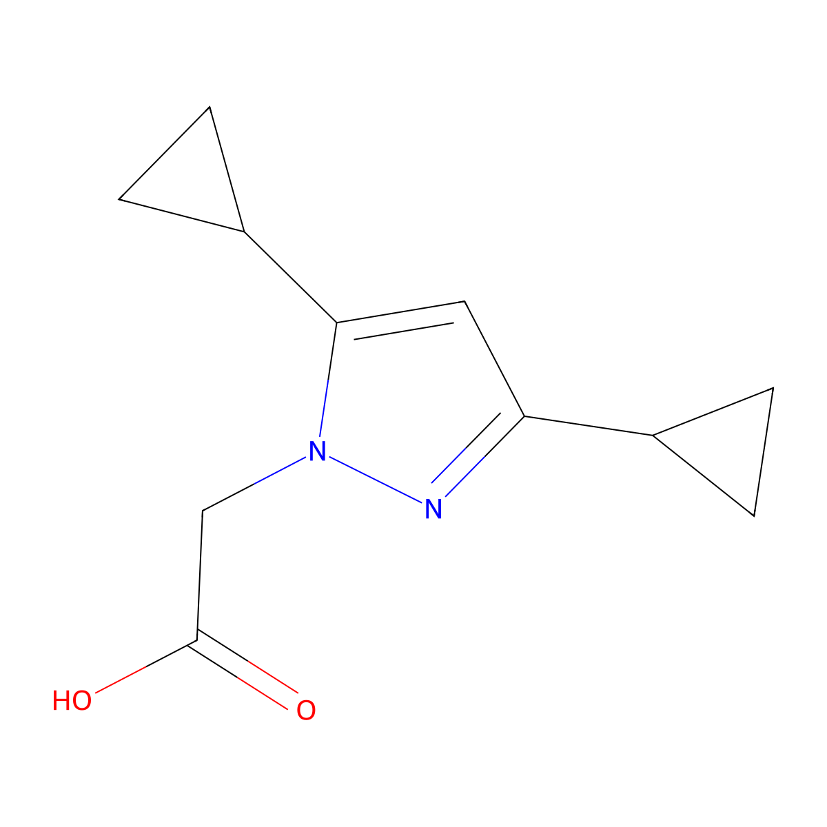 2-(3,5-dicyclopropyl-1H-pyrazol-1-yl)acetic acid molecular structure, CAS 2098106-21-7