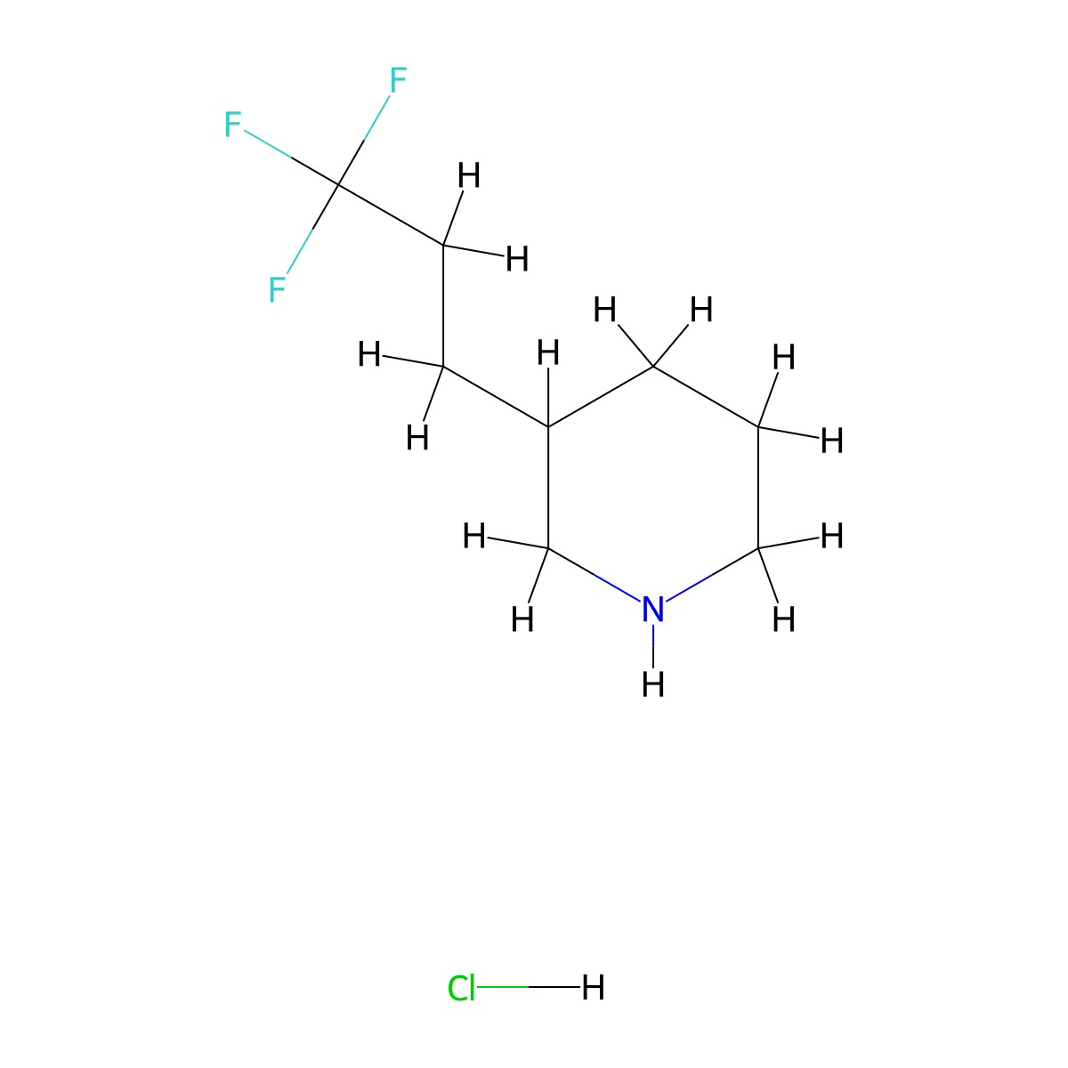 3-(3,3,3-Trifluoropropyl)piperidine hydrochloride molecular structure, CAS 2098106-95-5