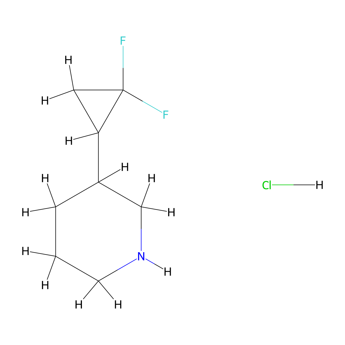 3-(2,2-Difluorocyclopropyl)piperidine hydrochloride molecular structure, CAS 2098109-77-2