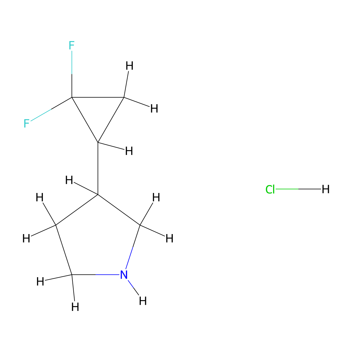 3-(2,2-Difluorocyclopropyl)pyrrolidine hydrochloride molecular structure, CAS 2098109-83-0