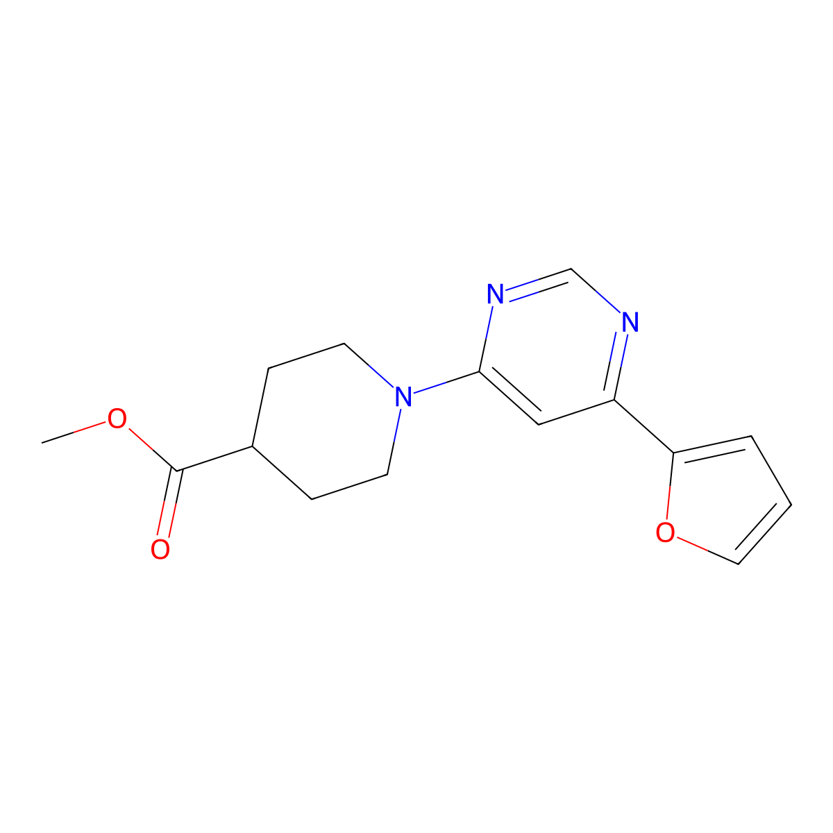 Methyl 1-[6-(furan-2-yl)pyrimidin-4-yl]piperidine-4-carboxylate molecular structure, CAS 2098112-04-8