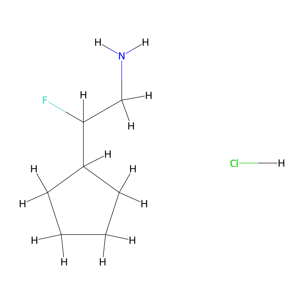 2-Cyclopentyl-2-fluoroethan-1-amine hydrochloride molecular structure, CAS 2098113-23-4