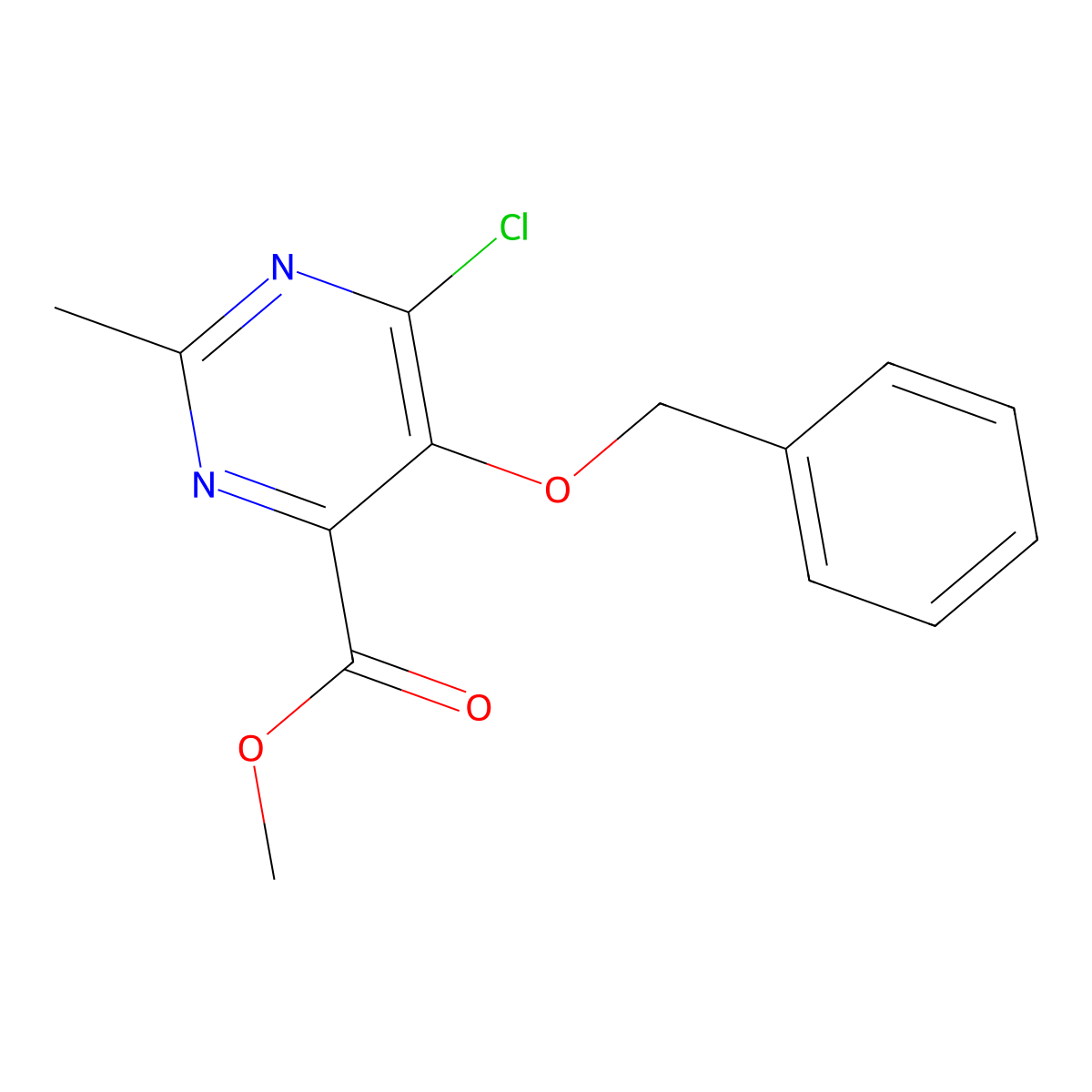 Methyl 5-(benzyloxy)-6-chloro-2-methylpyrimidine-4-carboxylate molecular structure, CAS 2098115-11-6