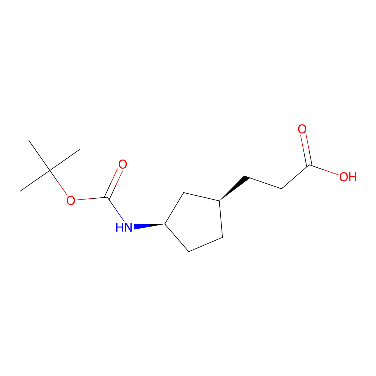 rac-3-[(1R,3R)-3-{[(tert-butoxy)carbonyl]amino}cyclopentyl]propanoic acid molecular structure, CAS 2098115-27-4