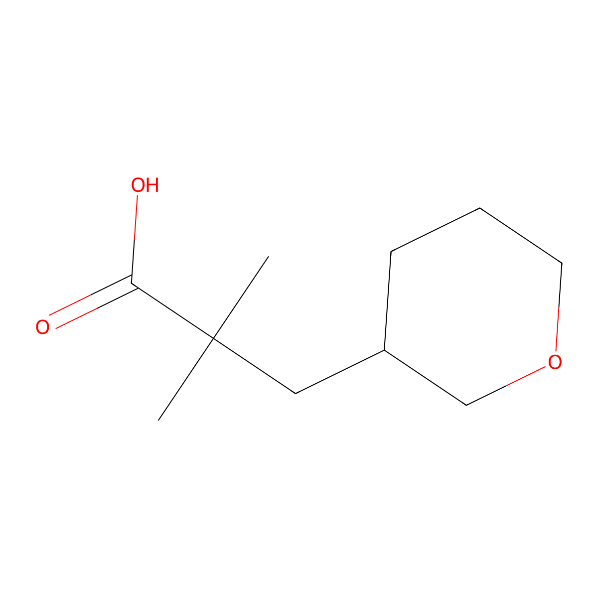 2,2-Dimethyl-3-(oxan-3-yl)propanoic acid molecular structure, CAS 2098115-86-5