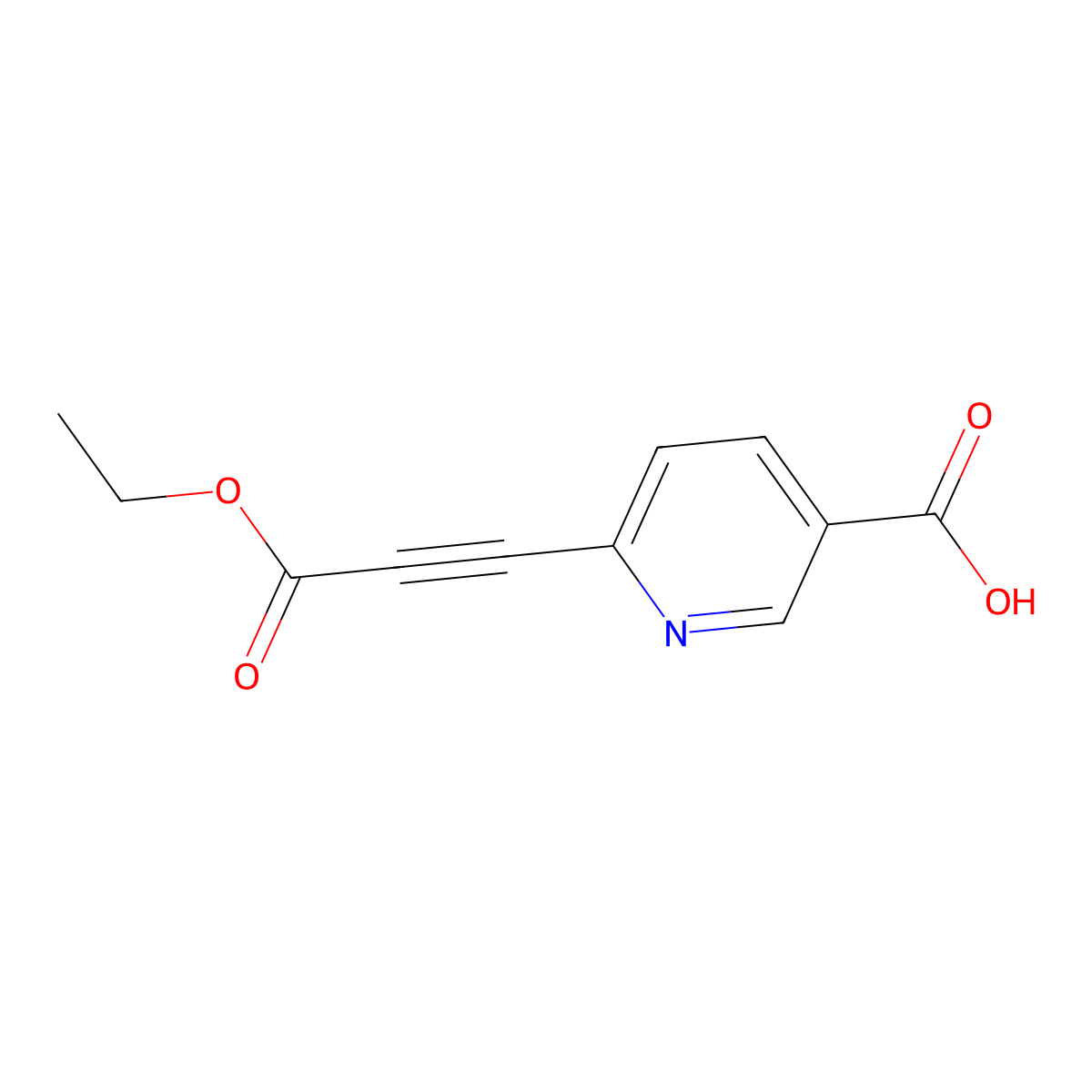 6-(3-Ethoxy-3-oxo-1-propyn-1-yl)-3-pyridinecarboxylic acid molecular structure, CAS 2098119-87-8