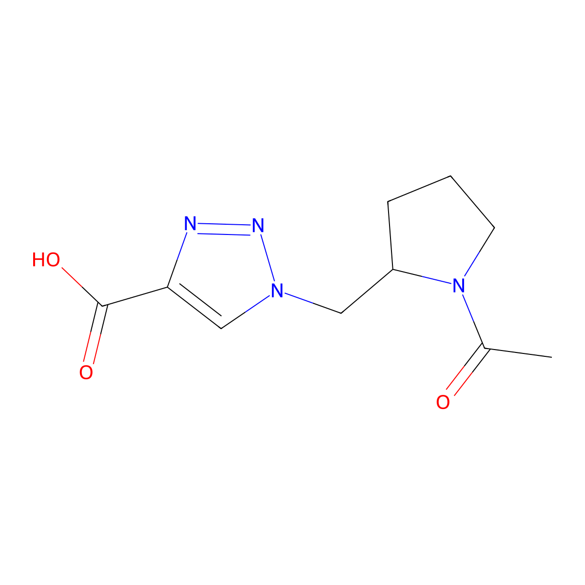 1-((1-acetylpyrrolidin-2-yl)methyl)-1H-1,2,3-triazole-4-carboxylic acid molecular structure, CAS 2098121-90-3