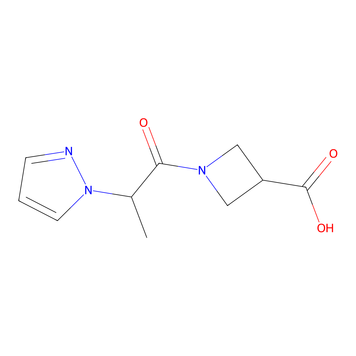 1-(2-(1H-pyrazol-1-yl)propanoyl)azetidine-3-carboxylic acid molecular structure, CAS 2098123-52-3