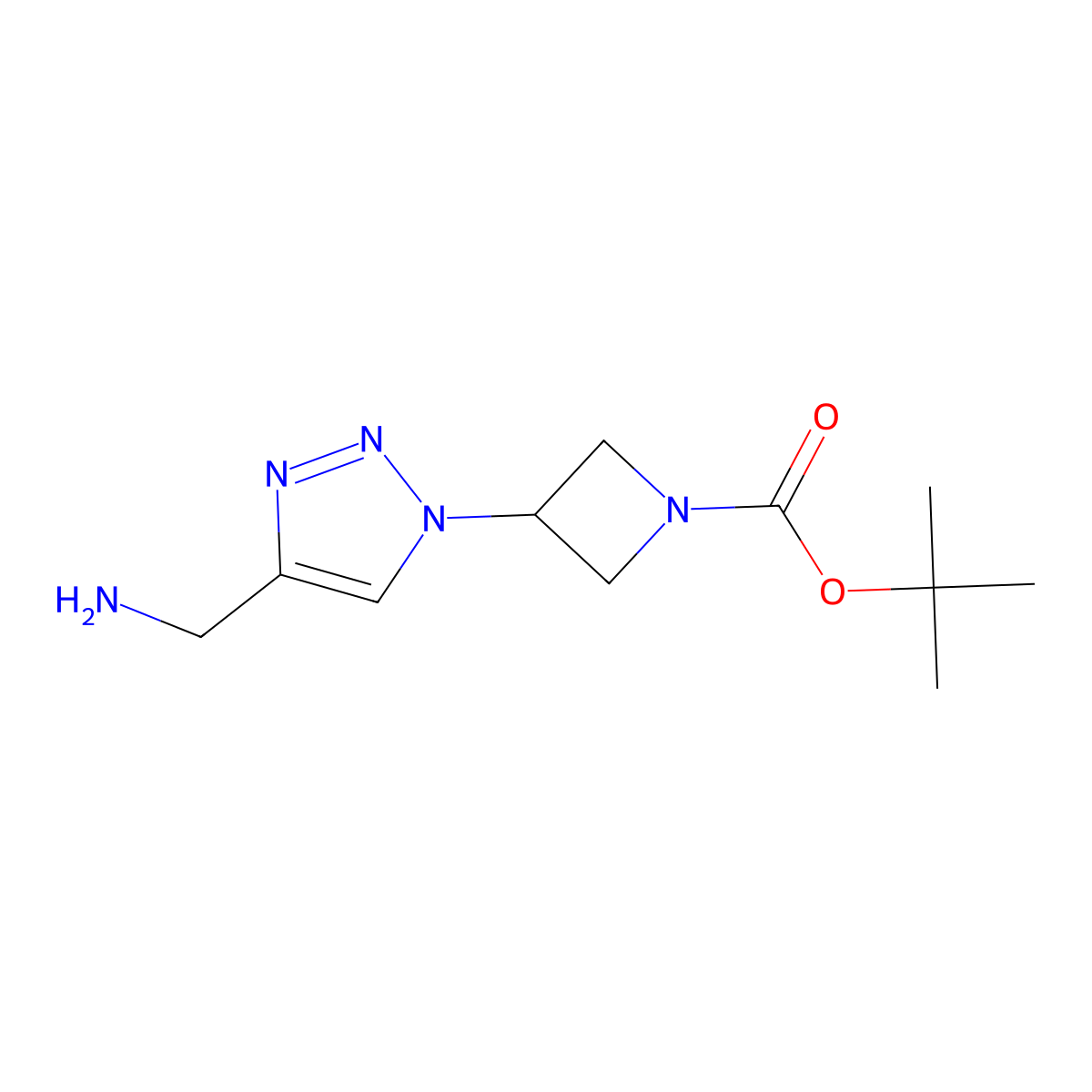 tert-butyl 3-(4-(aminomethyl)-1H-1,2,3-triazol-1-yl)azetidine-1-carboxylate molecular structure, CAS 2098123-53-4