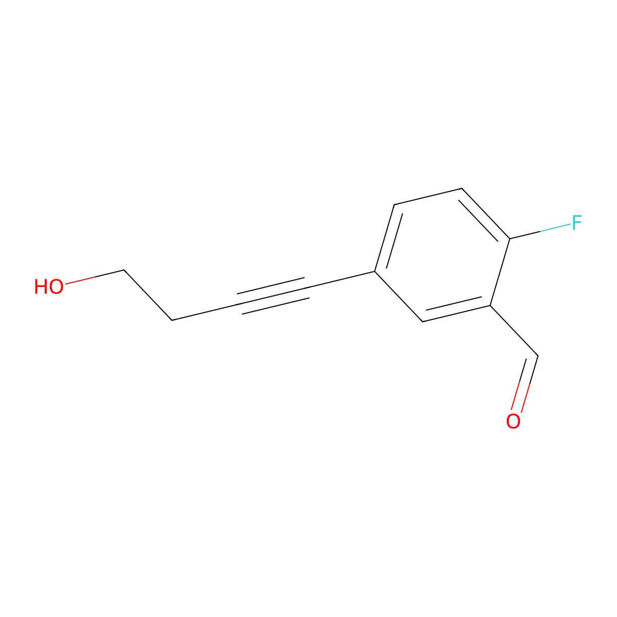 2-Fluoro-5-(4-hydroxy-1-butyn-1-yl)benzaldehyde molecular structure, CAS 2098125-96-1