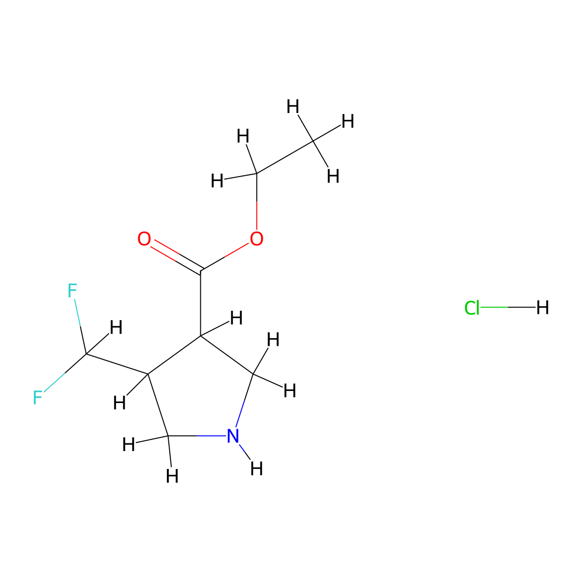 Ethyl 4-(difluoromethyl)pyrrolidine-3-carboxylate hydrochloride molecular structure, CAS 2098127-68-3