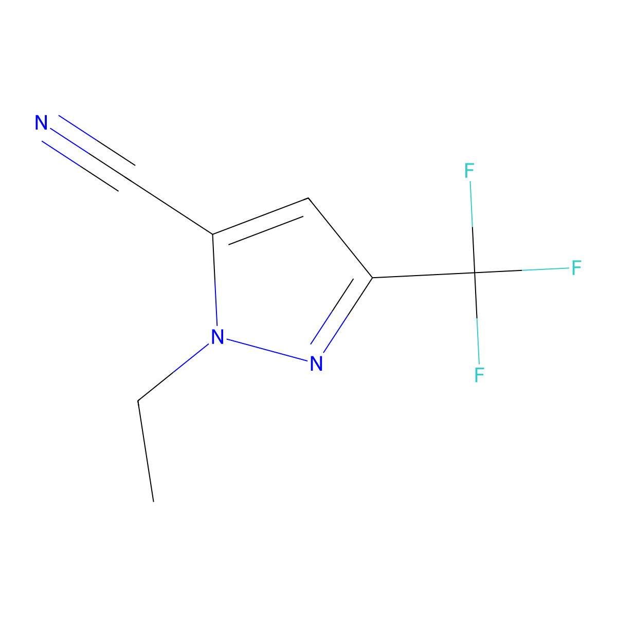 1-ethyl-3-(trifluoromethyl)-1H-pyrazole-5-carbonitrile molecular structure, CAS 2098127-74-1