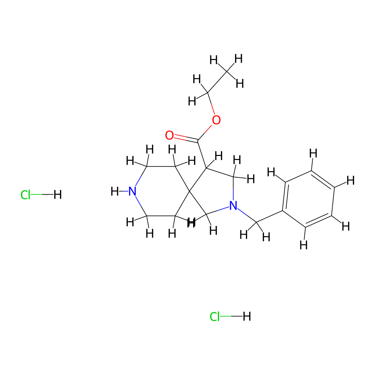 Ethyl 2-benzyl-2,8-diazaspiro[4.5]decane-4-carboxylate dihydrochloride molecular structure, CAS 2098129-82-7