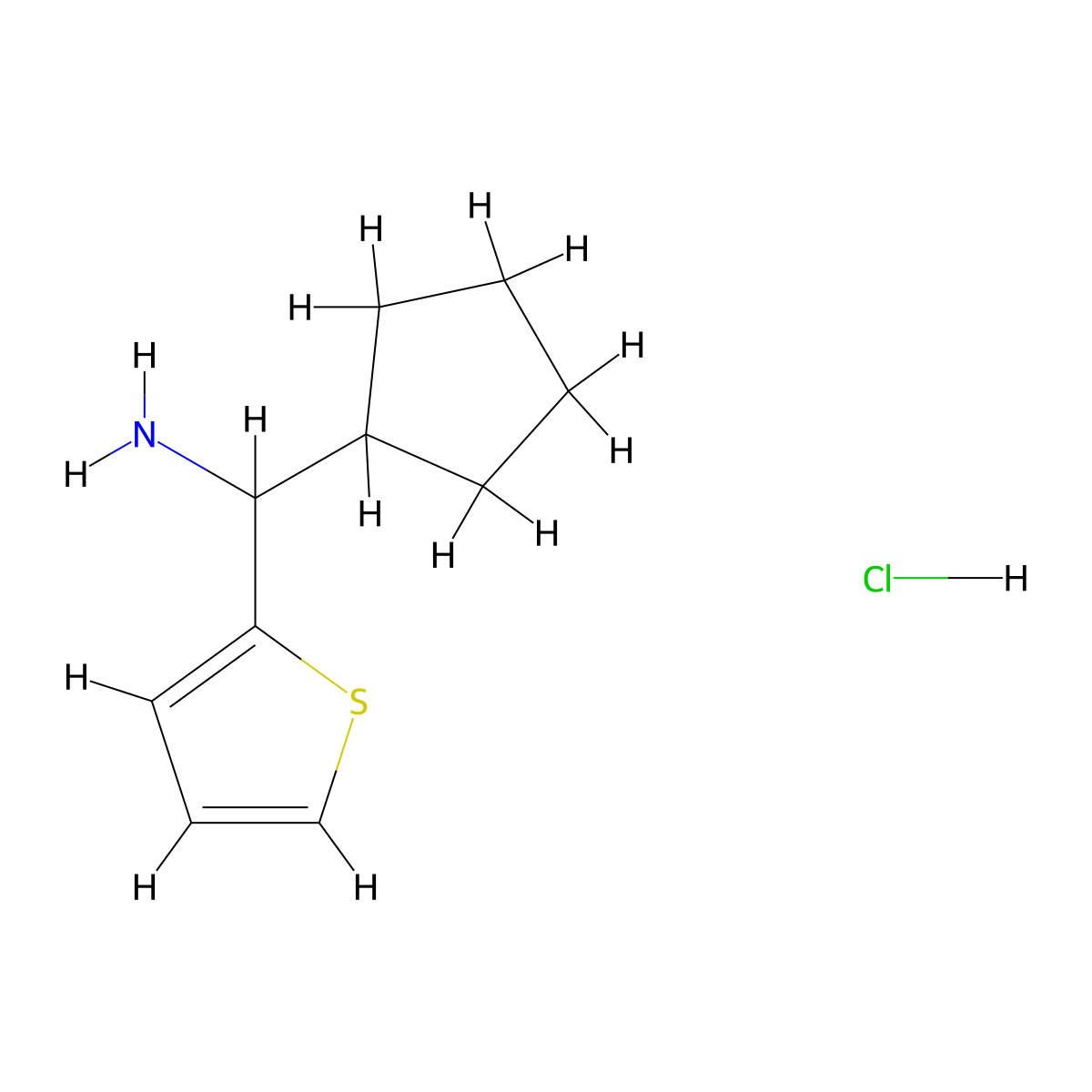 Cyclopentyl(thiophen-2-yl)methanamine hydrochloride molecular structure, CAS 2098130-51-7