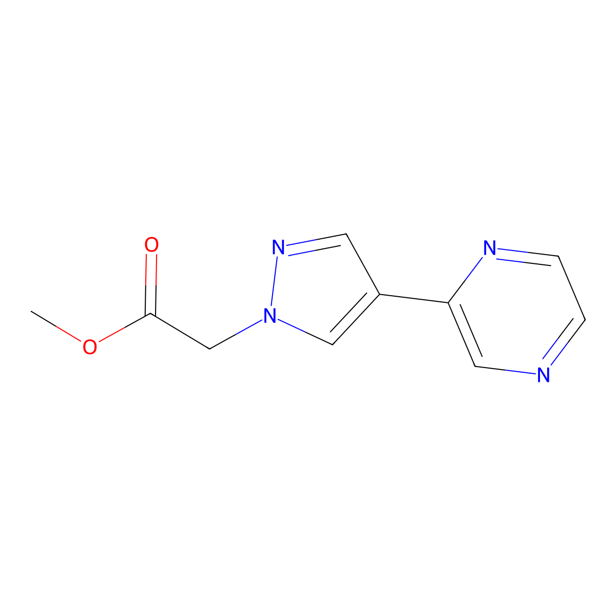 methyl 2-(4-(pyrazin-2-yl)-1H-pyrazol-1-yl)acetate molecular structure, CAS 2098131-31-6