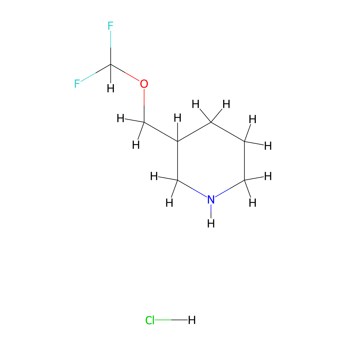 3-[(Difluoromethoxy)methyl]piperidine hydrochloride molecular structure, CAS 2098132-34-2