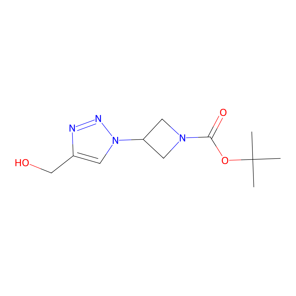 tert-butyl 3-(4-(hydroxymethyl)-1H-1,2,3-triazol-1-yl)azetidine-1-carboxylate molecular structure, CAS 2098133-43-6