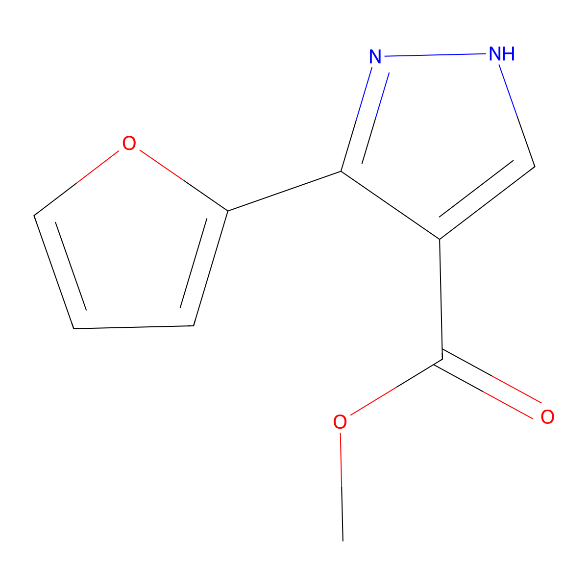 methyl 3-(furan-2-yl)-1H-pyrazole-4-carboxylate molecular structure, CAS 2098133-82-3