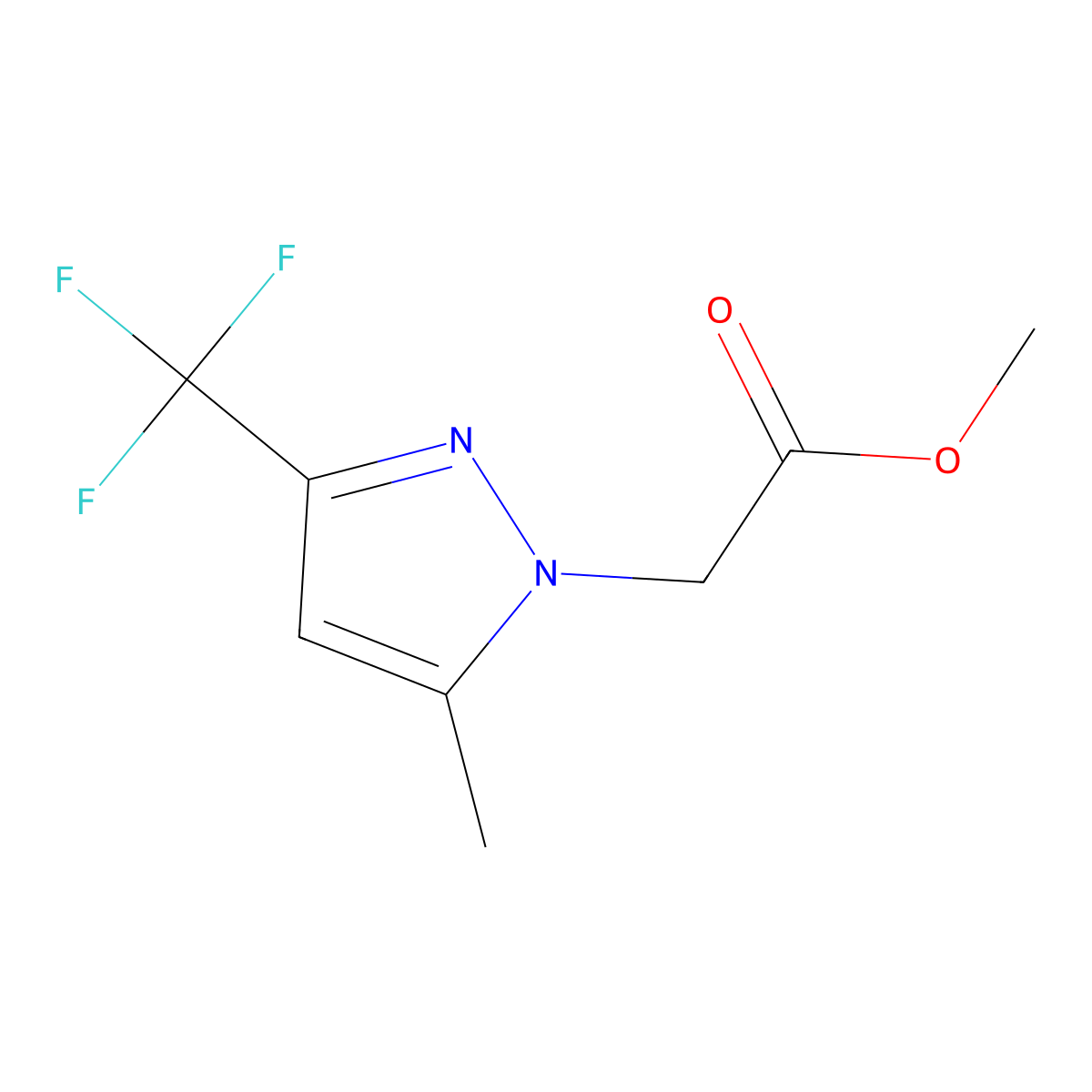 methyl 2-(5-methyl-3-(trifluoromethyl)-1H-pyrazol-1-yl)acetate molecular structure, CAS 2098135-52-3