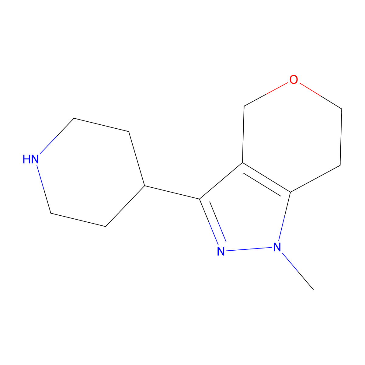 1-Methyl-3-(piperidin-4-yl)-1,4,6,7-tetrahydropyrano[4,3-c]pyrazole molecular structure, CAS 2098140-54-4