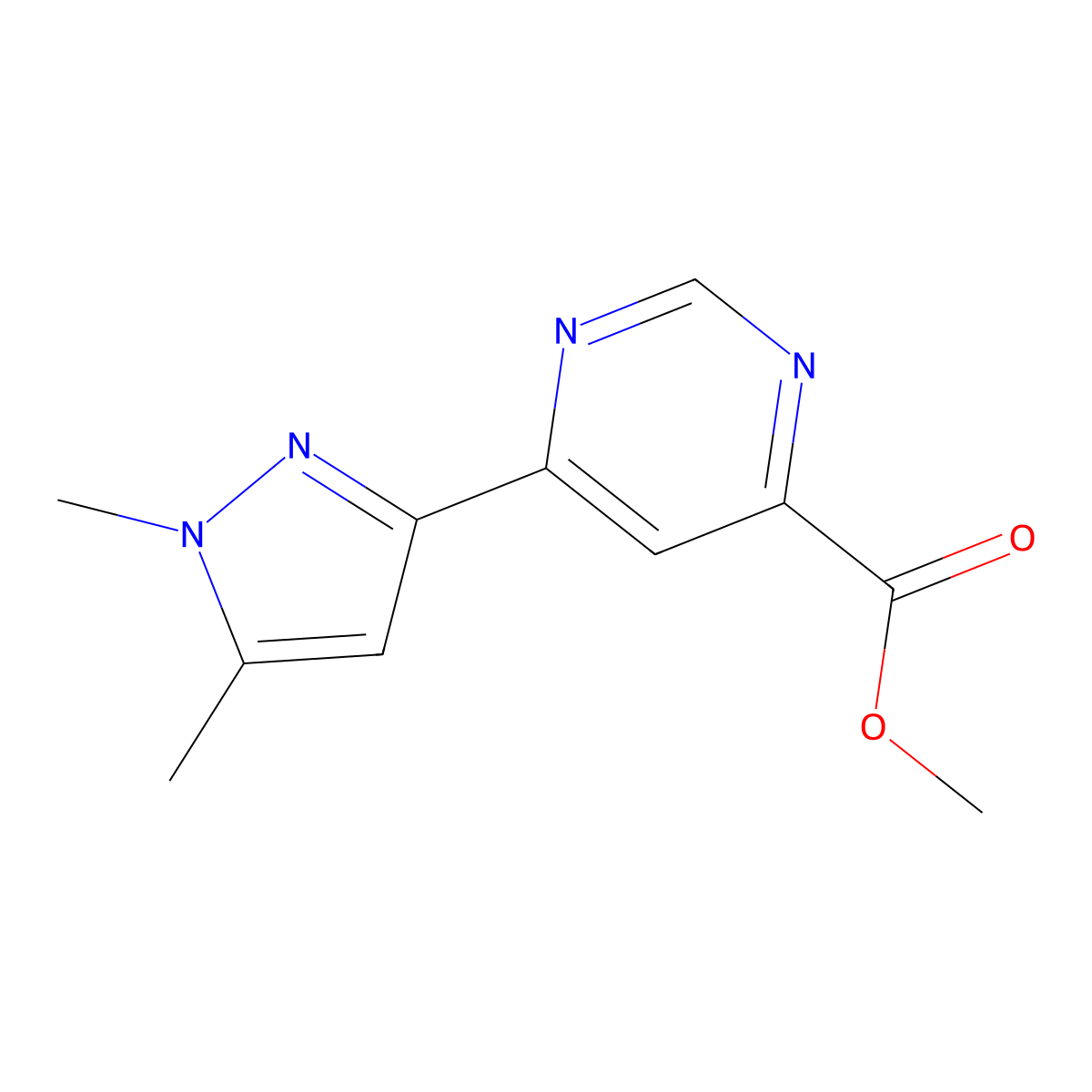 methyl 6-(1,5-dimethyl-1H-pyrazol-3-yl)pyrimidine-4-carboxylate molecular structure, CAS 2098142-41-5