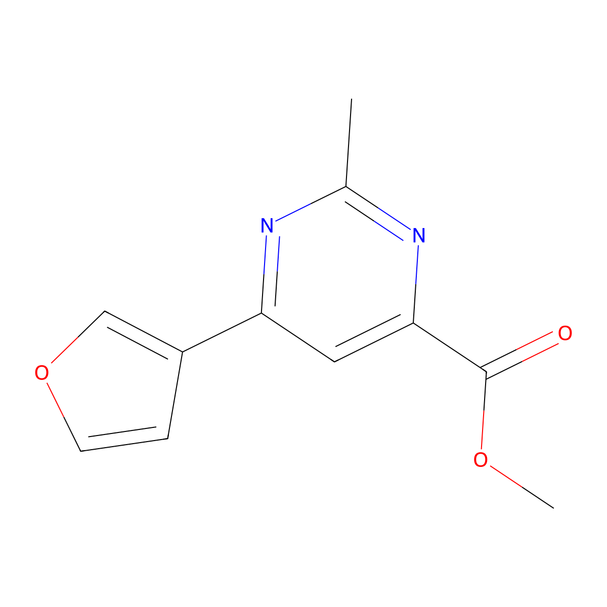 Methyl 6-(furan-3-yl)-2-methylpyrimidine-4-carboxylate molecular structure, CAS 2098142-46-0