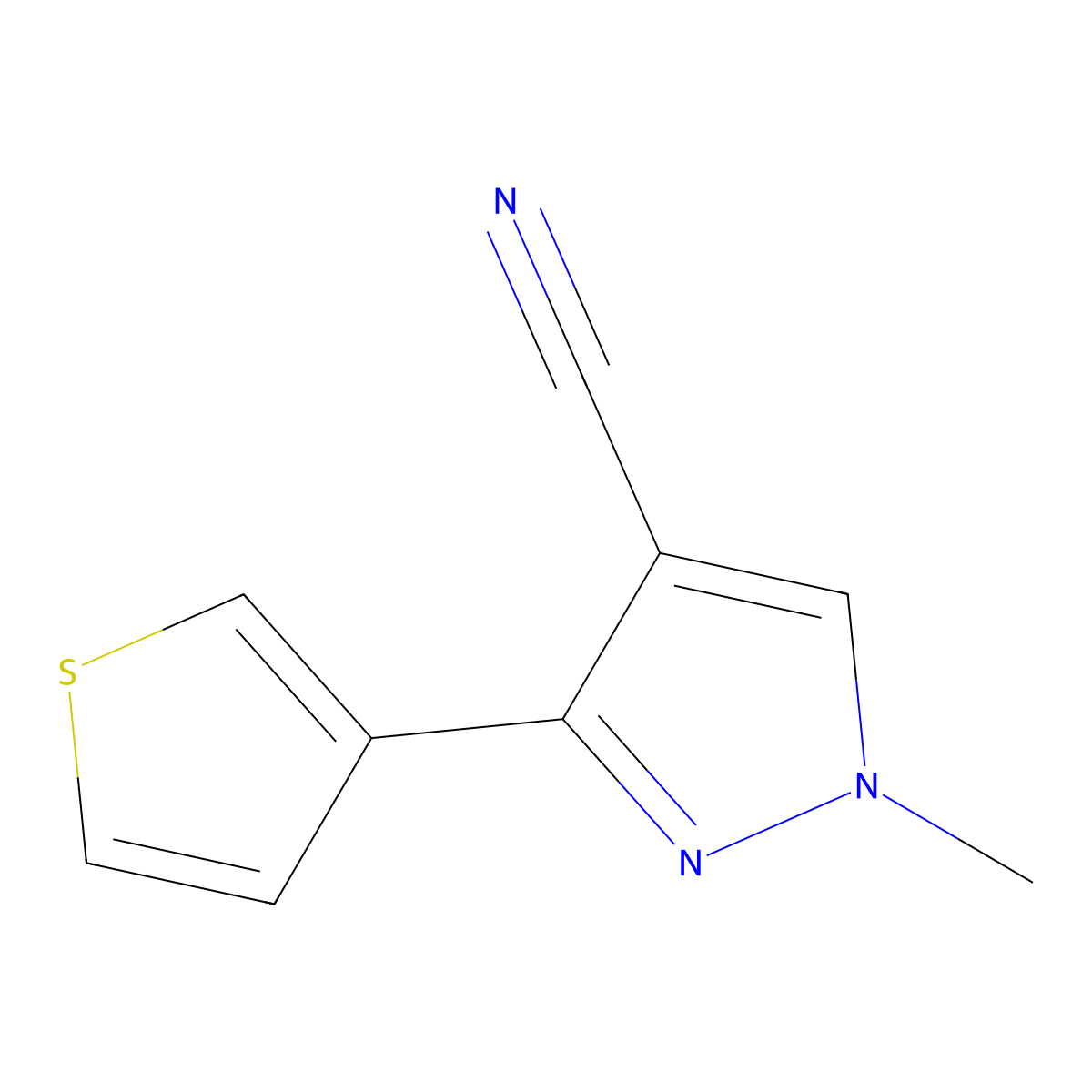 1-methyl-3-(thiophen-3-yl)-1H-pyrazole-4-carbonitrile molecular structure, CAS 2098143-80-5