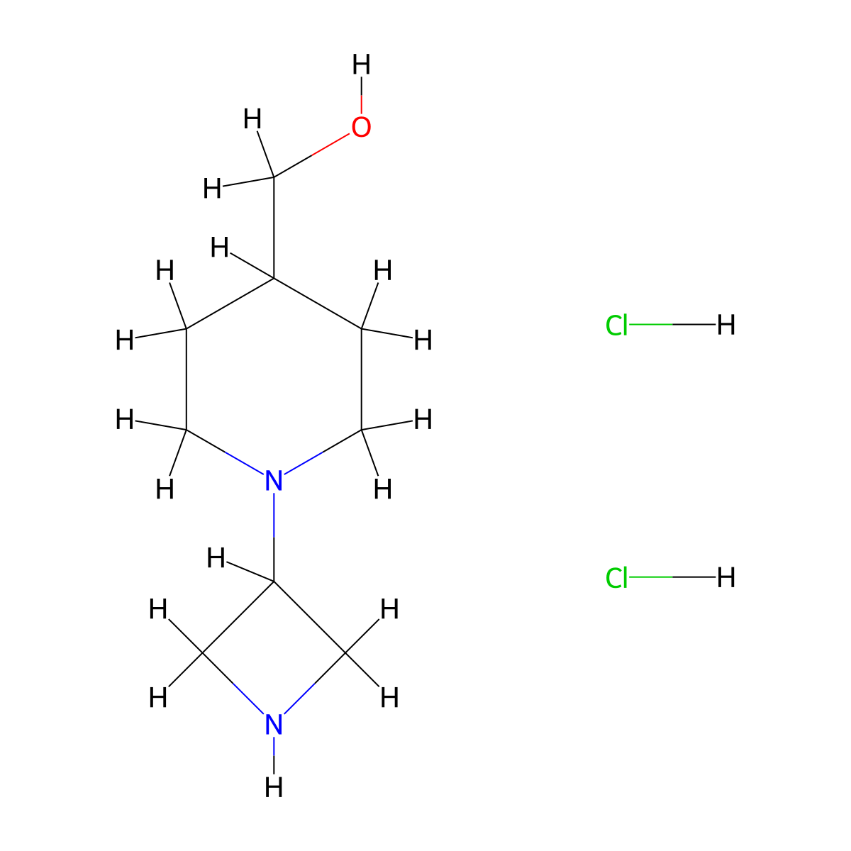 (1-(Azetidin-3-yl)piperidin-4-yl)methanol dihydrochloride molecular structure, CAS 2098144-23-9