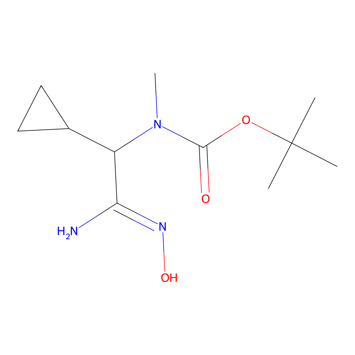 tert-butyl N-[cyclopropyl(N'-hydroxycarbamimidoyl)methyl]-N-methylcarbamate molecular structure, CAS 2098154-26-6