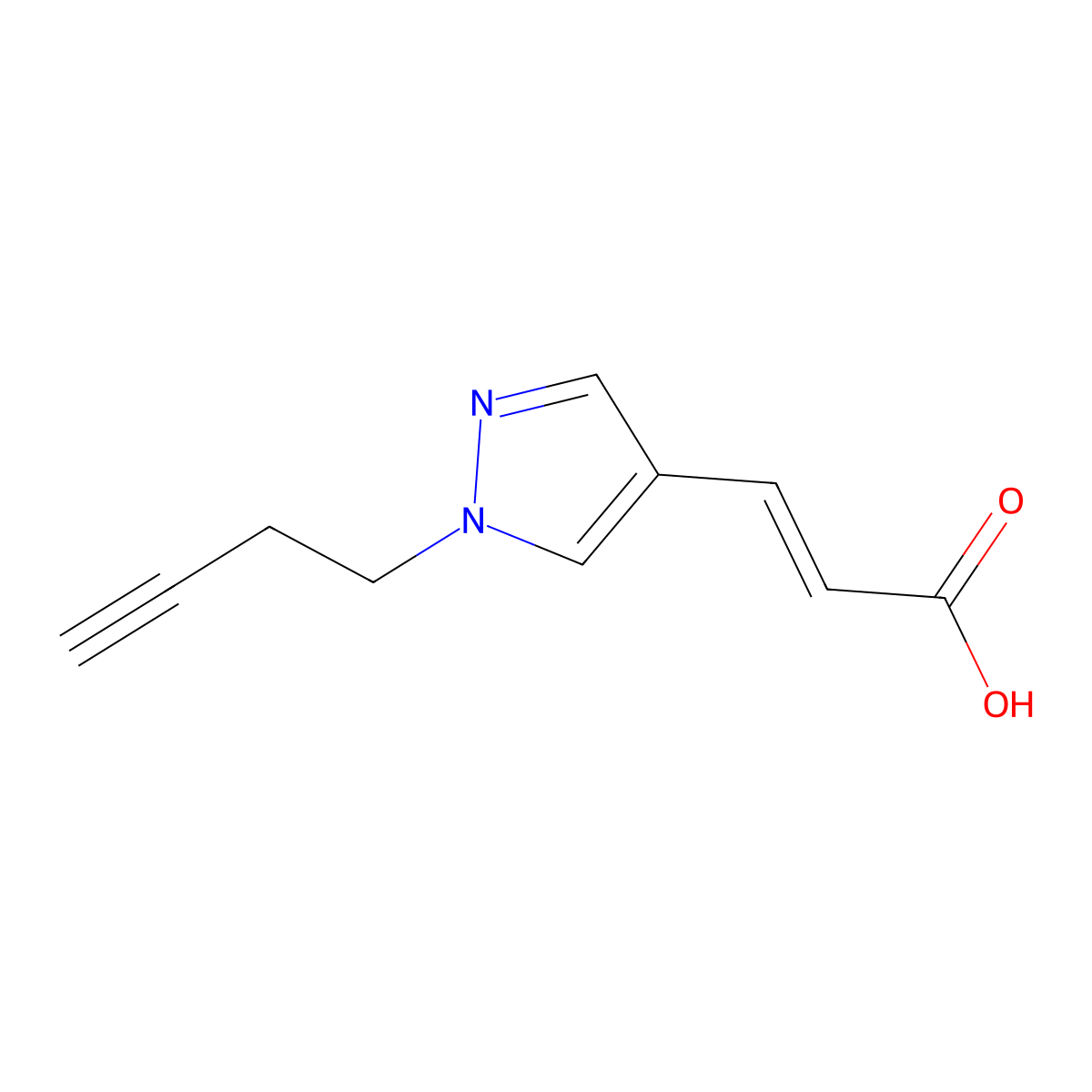 (2E)-3-(1-(but-3-yn-1-yl)-1H-pyrazol-4-yl)prop-2-enoic acid molecular structure, CAS 2098158-41-7