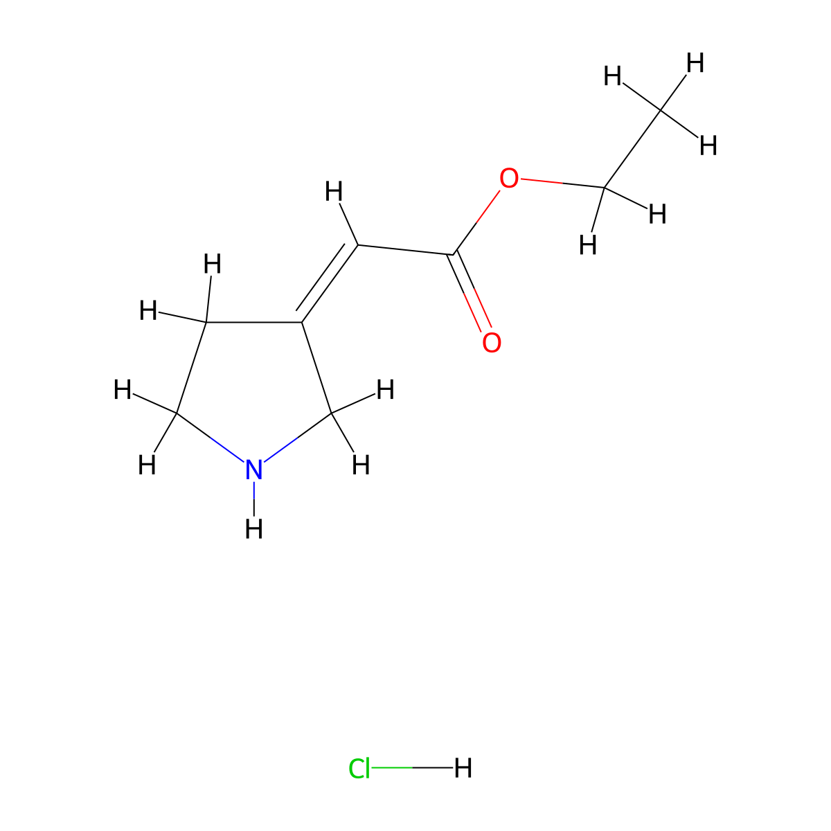 ethyl 2-[(3Z)-pyrrolidin-3-ylidene]acetate hydrochloride molecular structure, CAS 2098158-61-1