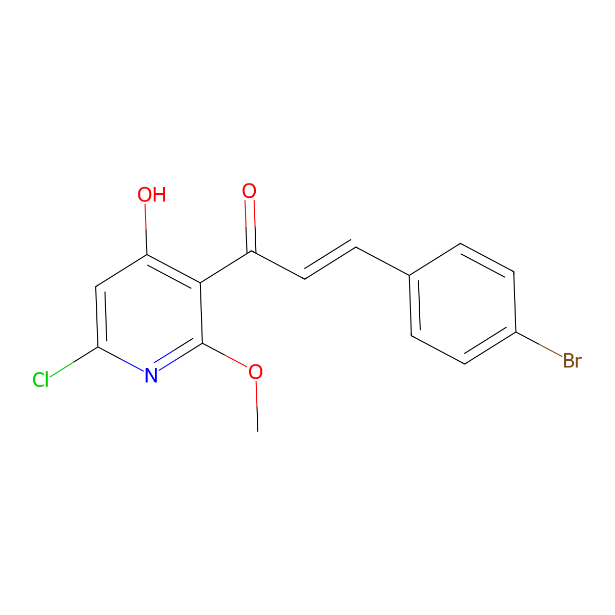 (E)-3-(4-Bromophenyl)-1-(6-chloro-4-hydroxy-2-methoxypyridin-3-yl)prop-2-en-1-one molecular structure, CAS 2098196-05-3