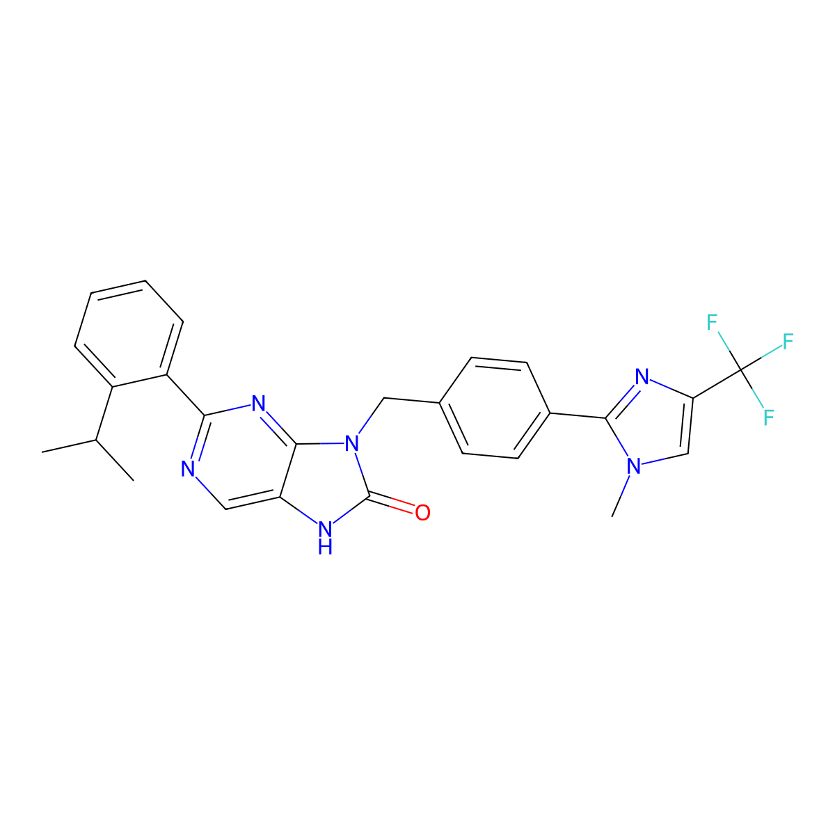 2-(2-Isopropylphenyl)-9-(4-(1-methyl-4-(trifluoromethyl)-1H-imidazol-2-yl)benzyl)-7,9-dihydro-8H-purin-8-one molecular structure, CAS 2098211-50-6