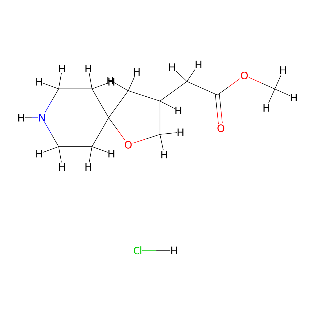 Methyl 2-(1-oxa-8-azaspiro[4.5]decan-3-yl)acetate hydrochloride molecular structure, CAS 2098333-07-2