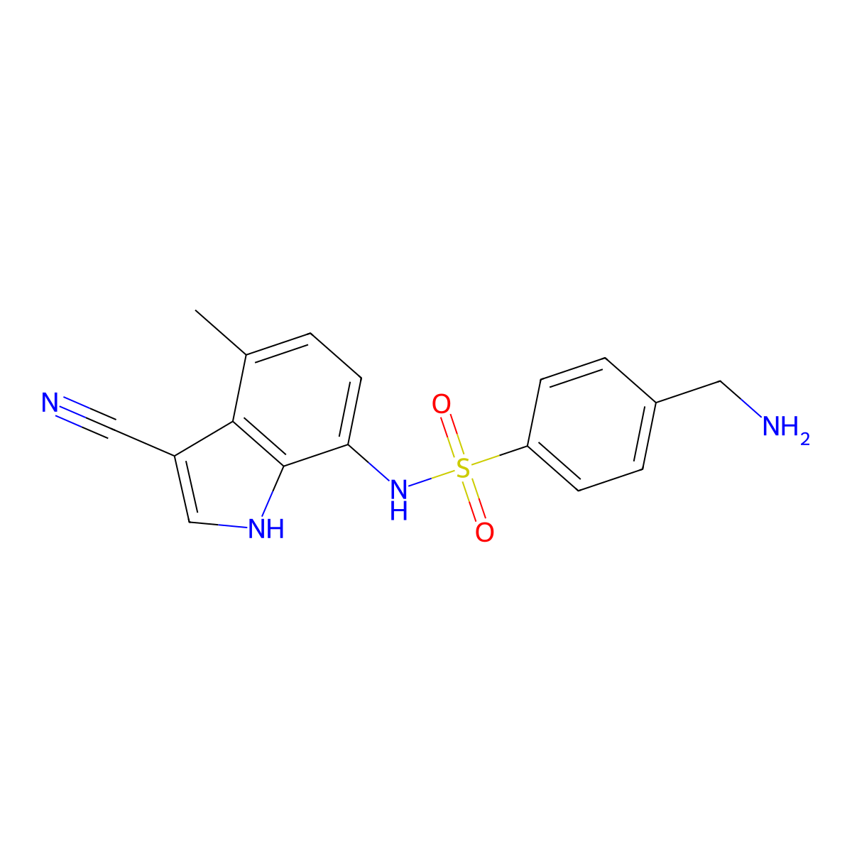 4-(aminomethyl)-N-(3-cyano-4-methyl-1H-indol-7-yl)benzene-1-sulfonamide molecular structure, CAS 2098346-67-7
