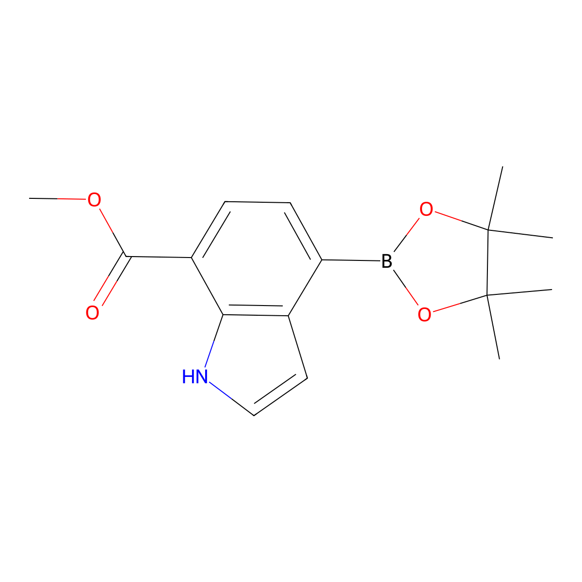 Methyl 4-(4,4,5,5-tetramethyl-1,3,2-dioxaborolan-2-yl)-1H-indole-7-carboxylate molecular structure, CAS 2098425-28-4
