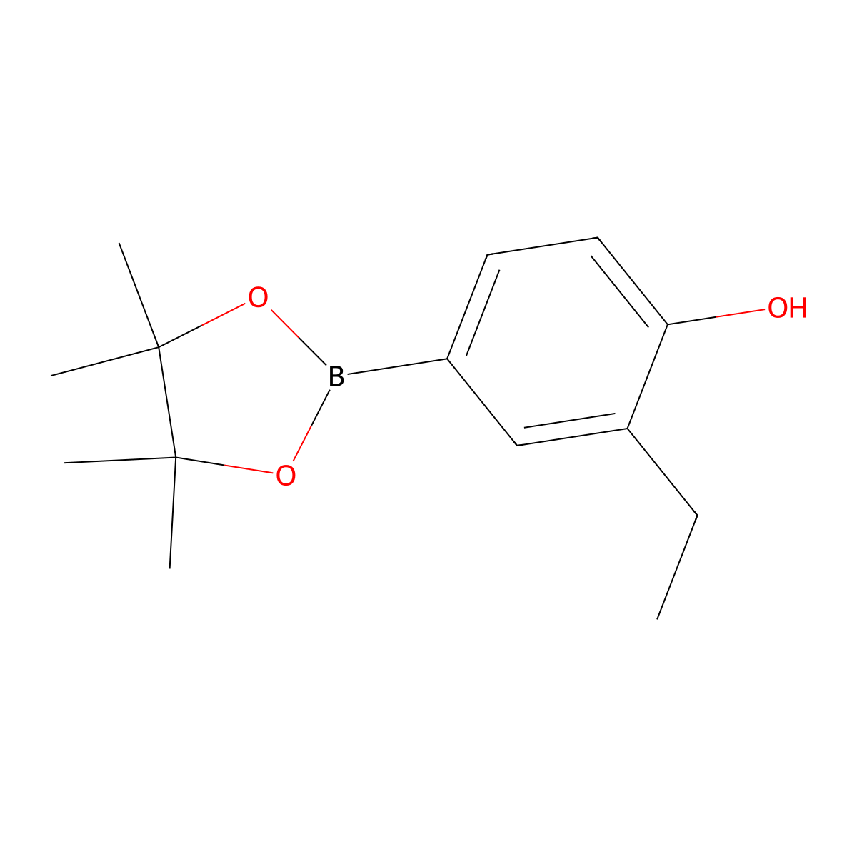 2-Ethyl-4-(4,4,5,5-tetramethyl-1,3,2-dioxaborolan-2-YL)phenol molecular structure, CAS 2098426-15-2