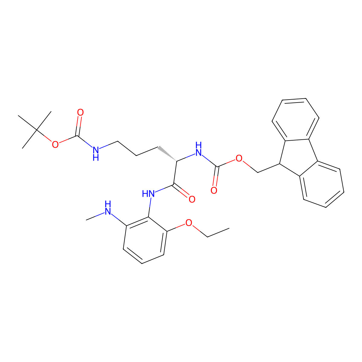 (S)-(9H-Fluoren-9-YL)methyl tert-butyl (5-((2-ethoxy-6-(methylamino)phenyl)amino)-5-oxopentane-1,4-diyl)dicarbamate molecular structure, CAS 2098429-19-5