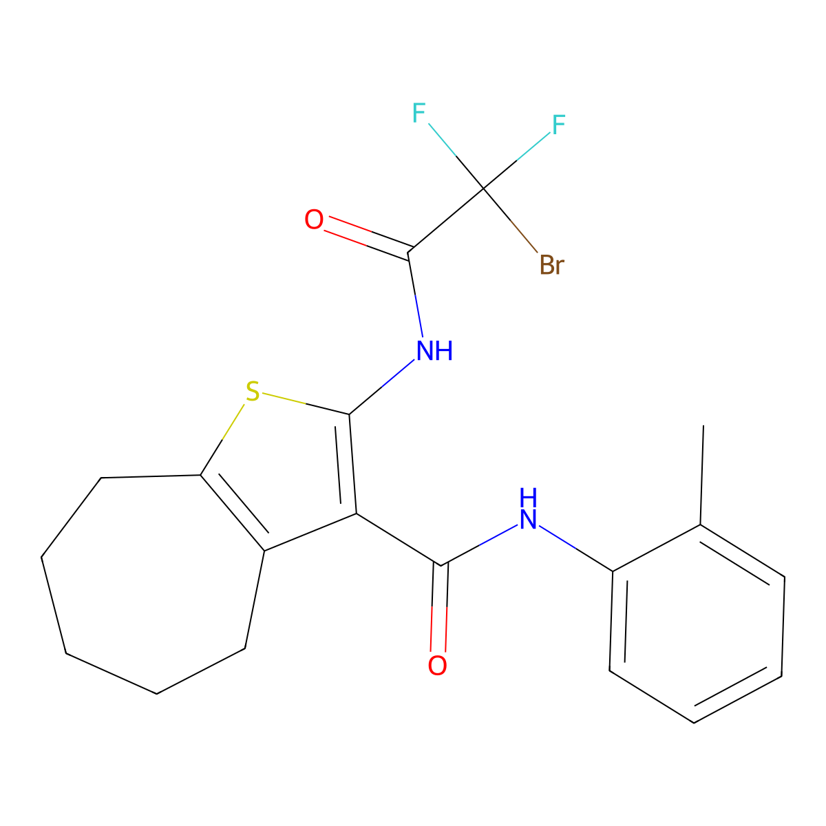 2-((2-Bromo-2,2-difluoroacetyl)amino)-5,6,7,8-tetrahydro-N-(2-methylphenyl)-4H-cyclohepta(b)thiophene-3-carboxamide molecular structure, CAS 2098490-06-1