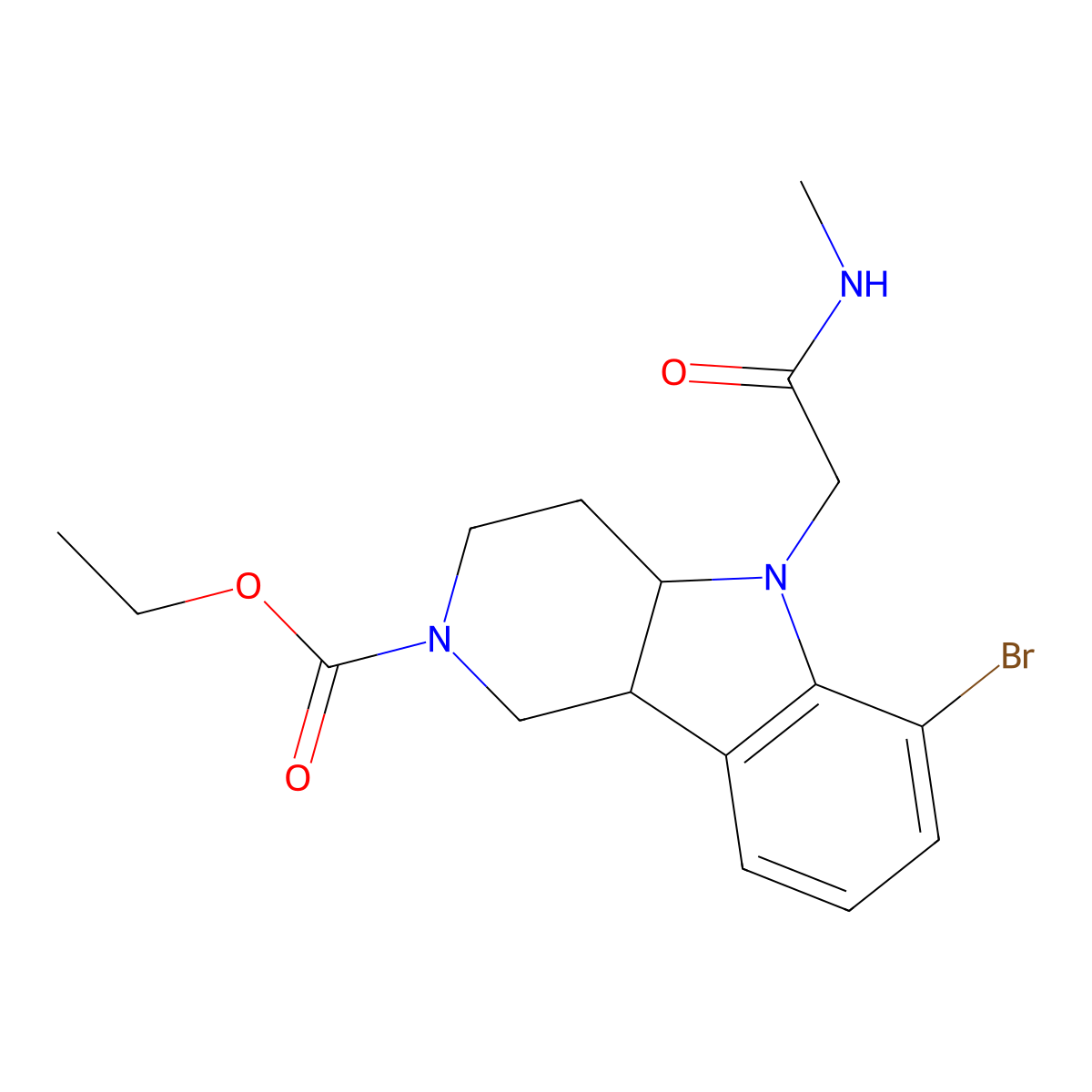 (4aS,9bR)-Ethyl 6-bromo-5-(2-(methylamino)-2-oxoethyl)-3,4,4a,5-tetrahydro-1H-pyrido[4,3-b]indole-2(9bH)-carboxylate molecular structure, CAS 2098497-32-4