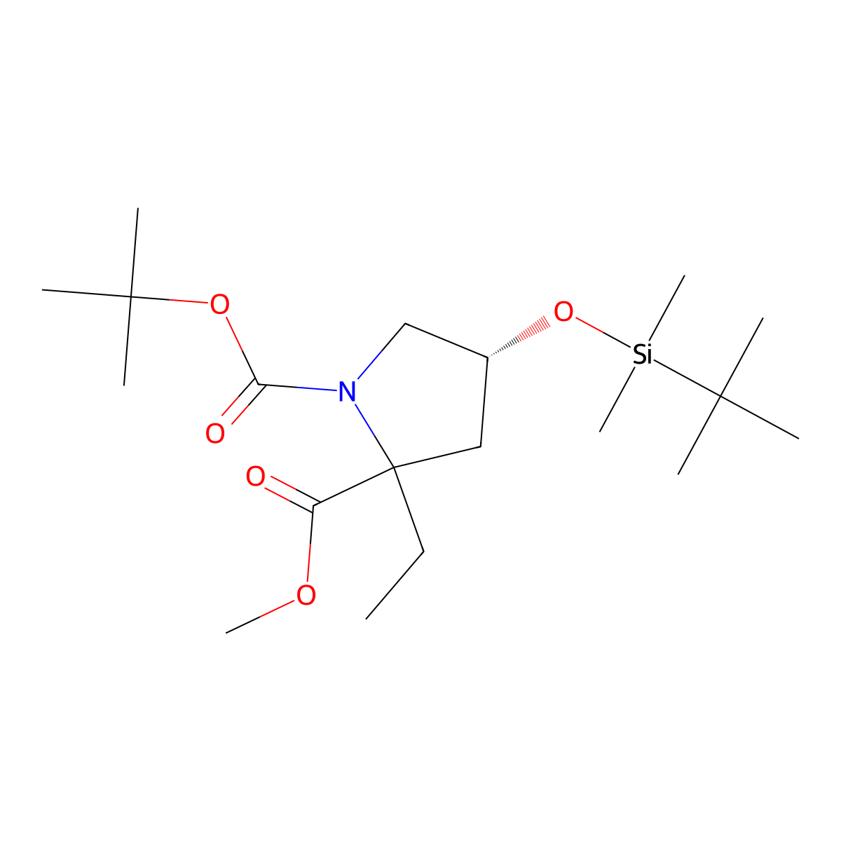 (4R)-1-tert-butyl 2-Methyl 4-(tert-butyldimethylsilyloxy)-2-ethylpyrrolidine-1,2-dicarboxylate molecular structure, CAS 2098500-28-6