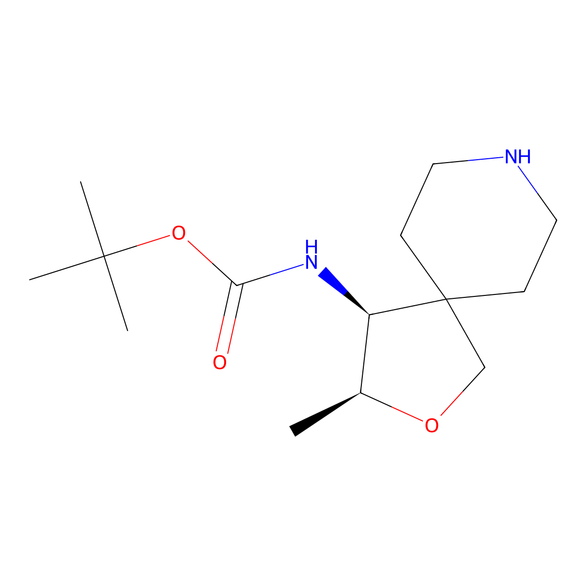 tert-butyl N-[(3S,4S)-3-methyl-2-oxa-8-azaspiro[4.5]decan-4-yl]carbamate molecular structure, CAS 2098564-18-0