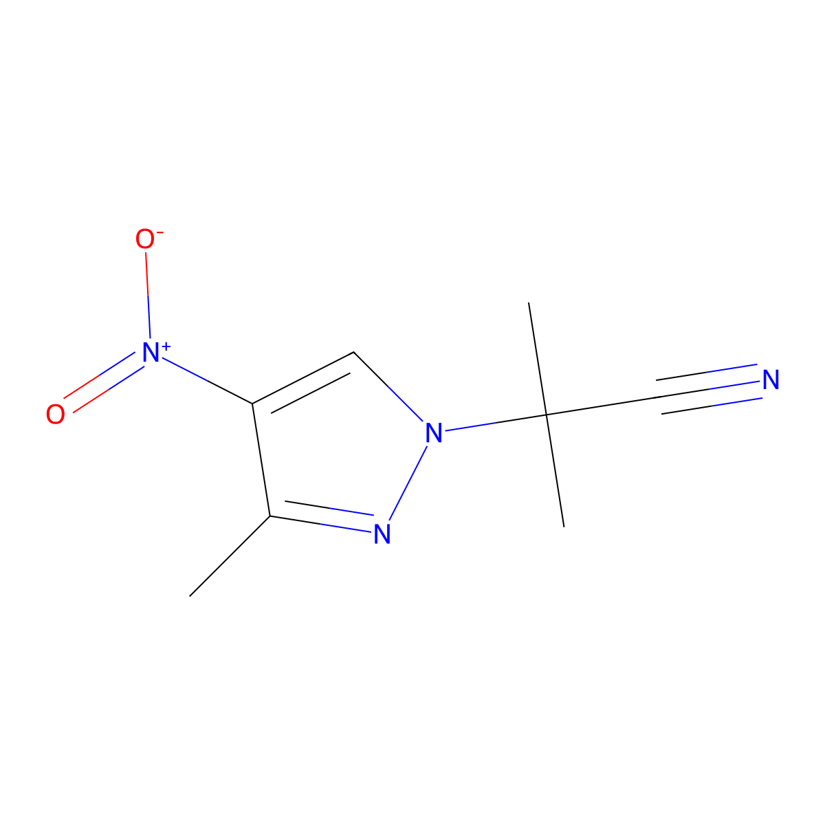 2-Methyl-2-(3-methyl-4-nitro-pyrazol-1-yl)propanenitrile molecular structure, CAS 2098581-80-5