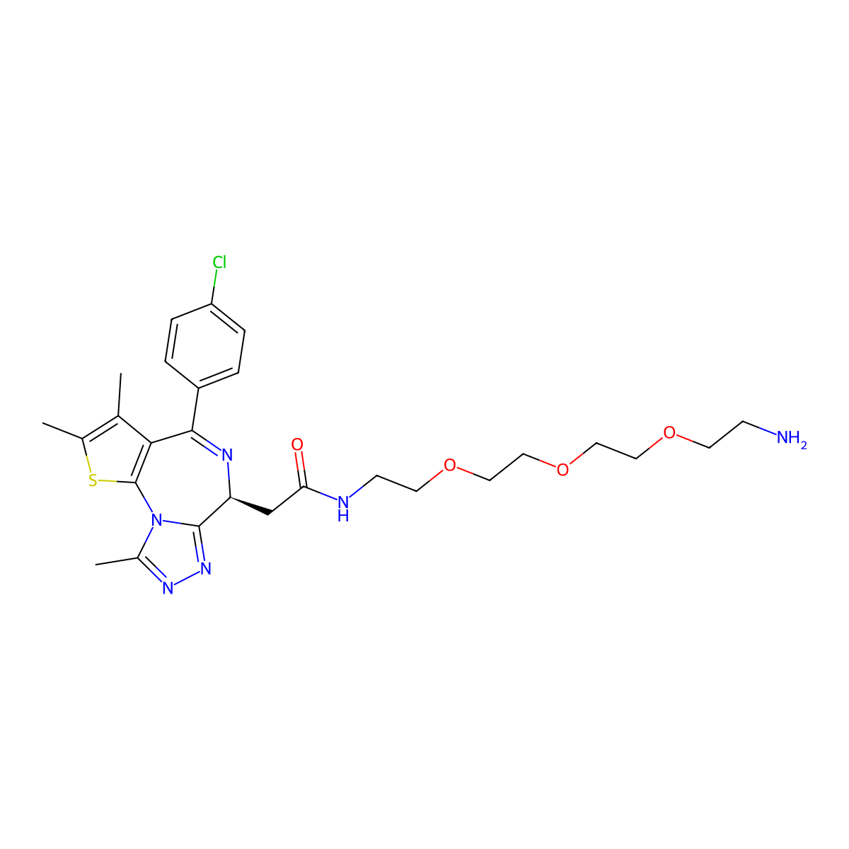 (S)-N-(2-(2-(2-(2-aminoethoxy)ethoxy)ethoxy)ethyl)-2-(4-(4-chlorophenyl)-2,3,9-trimethyl-6H-thieno[3,2-f][1,2,4]triazolo[4,3-a][1,4]diazepin-6-yl)acetamide molecular structure, CAS 2098790-24-8