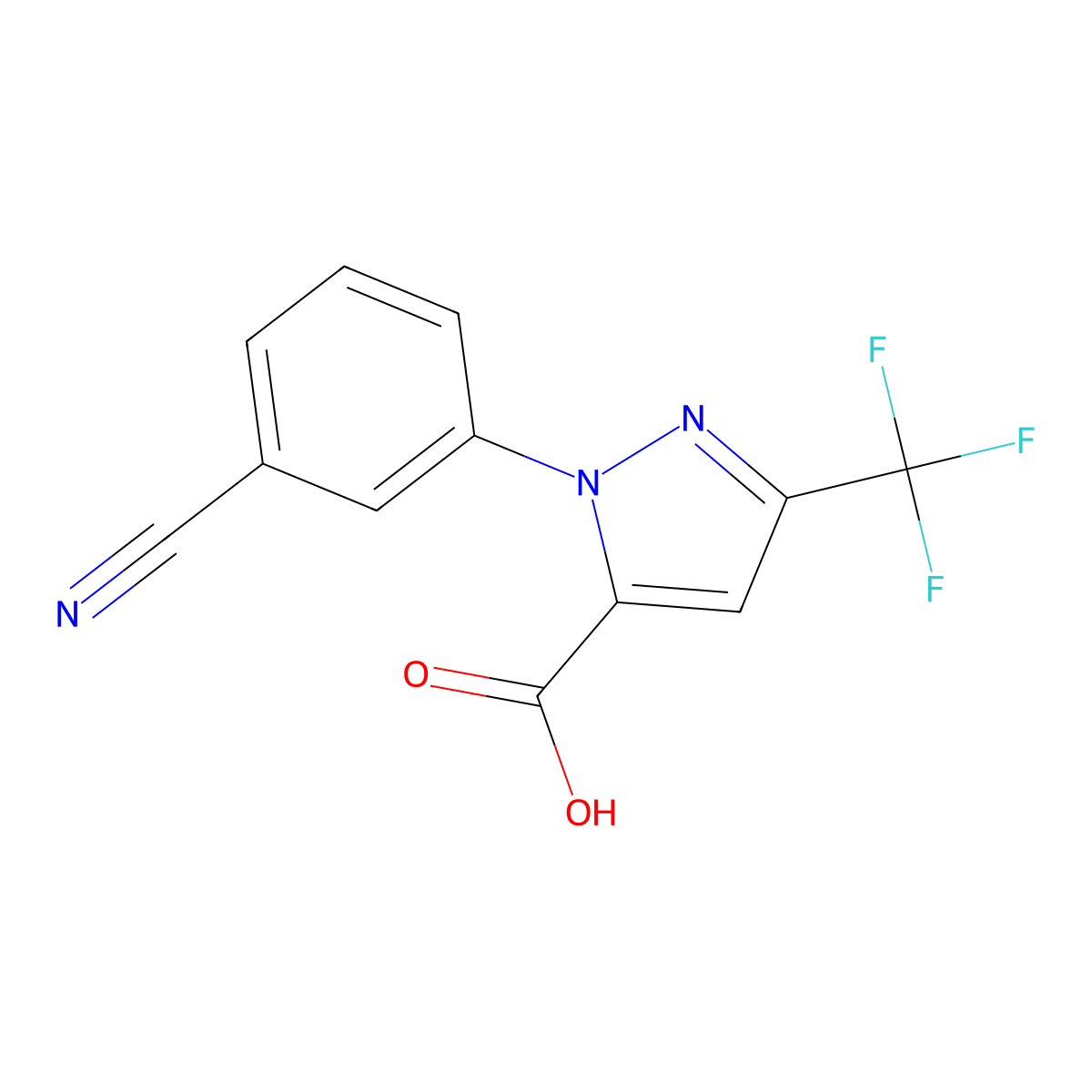 1-(3-Cyanophenyl)-3-(trifluoromethyl)-1H-pyrazole-5-carboxylic acid molecular structure, CAS 209917-93-1