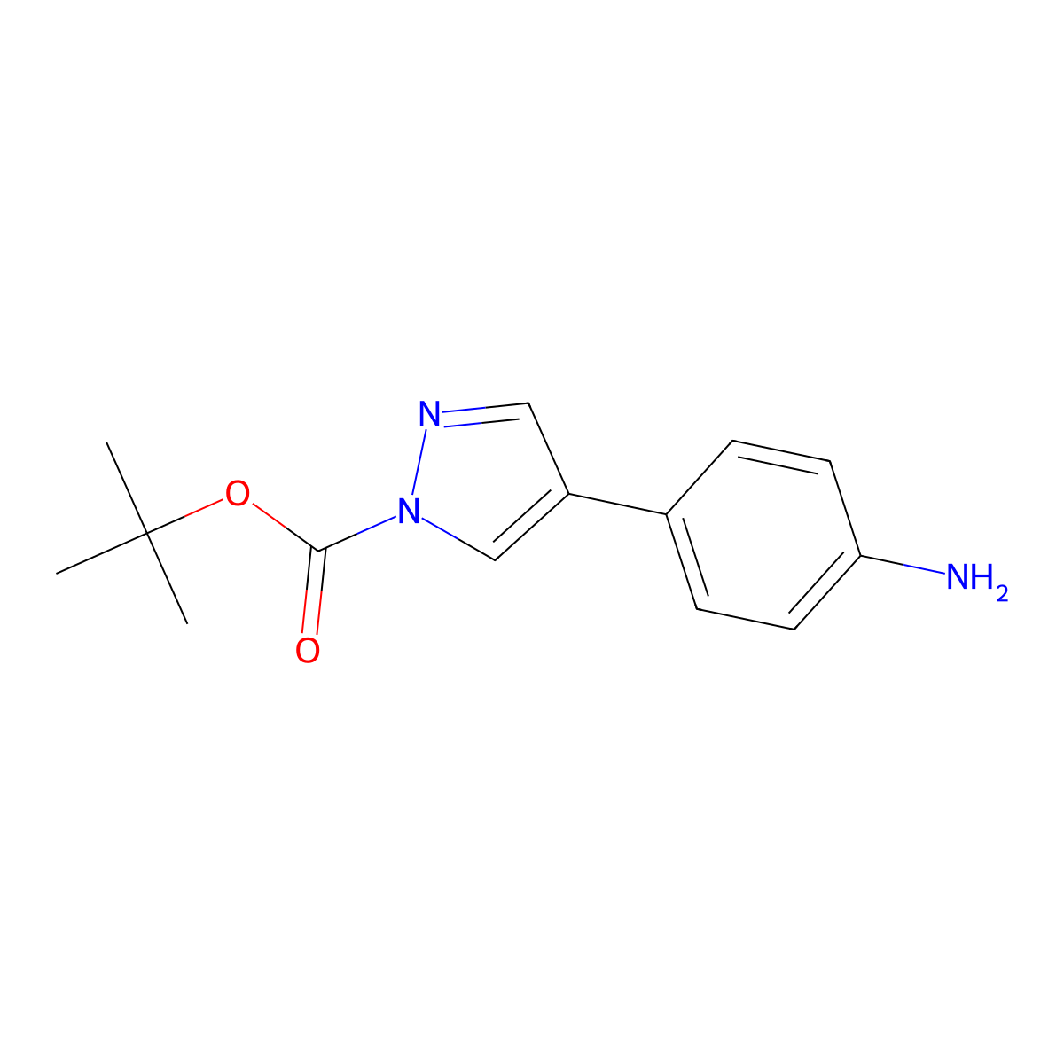 tert-Butyl 4-(4-aminophenyl)-1H-pyrazole-1-carboxylate molecular structure, CAS 209959-26-2