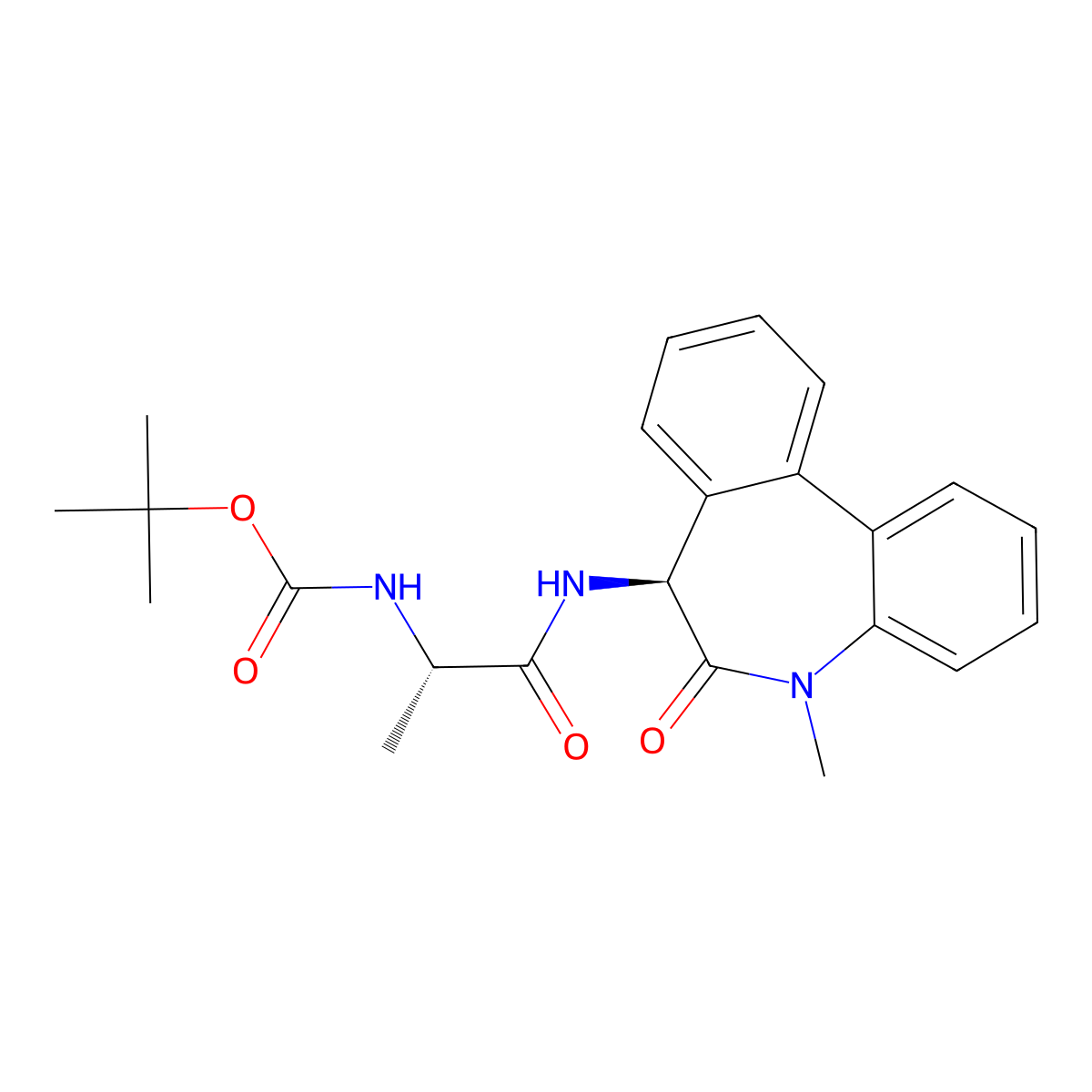 tert-Butyl ((S)-1-(((S)-5-methyl-6-oxo-6,7-dihydro-5H-dibenzo[b,d]azepin-7-yl)amino)-1-oxopropan-2-yl)carbamate molecular structure, CAS 209984-33-8